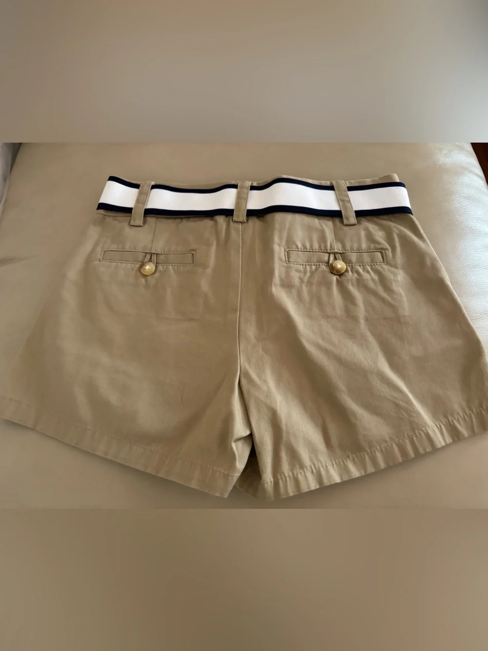 ✨New✨Ralph Lauren Tan Pleated Chinos with White & Navy Stripe Belt✨